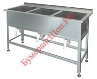 Ванна моечная сварная с бортом и полкой под смеситель ВМП 3/5 (нерж.) - БумерангШоп.РФ - Всё для торговли и общепита