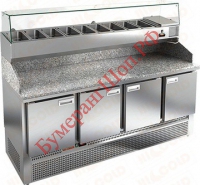 Стол холодильный для пиццы HiCold PZE3-1111/GN (каменная столешница + витрина) - БумерангШоп.РФ - Всё для торговли и общепита