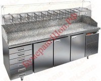 Стол холодильный для пиццы HiCold PZ4-111/GN 6R (каменная столешница + витрина) - БумерангШоп.РФ - Всё для торговли и общепита